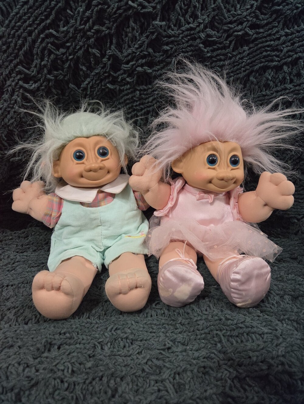 Russ Pink & Mint Troll Plush Pair with Fluffy Hair